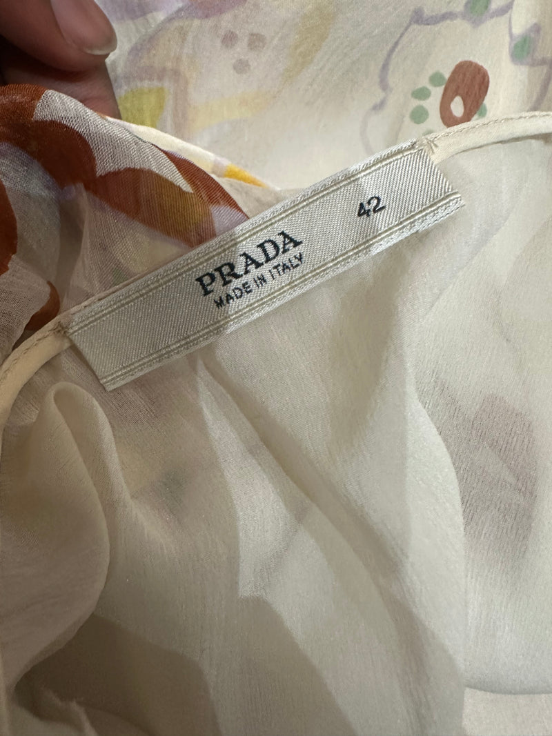 Prada F/W 2002 Cream Floral-Print Panelled Midi Skirt