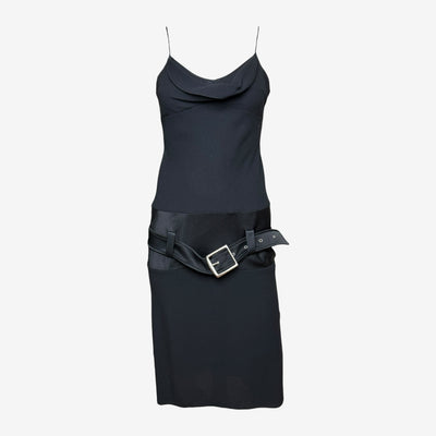John Galliano F/W 2002 Black Belted Wool Crepe Mini Dress