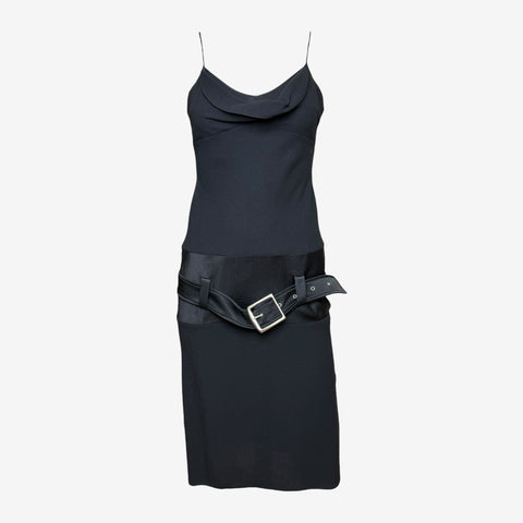 John Galliano F/W 2002 Black Belted Wool Crepe Mini Dress