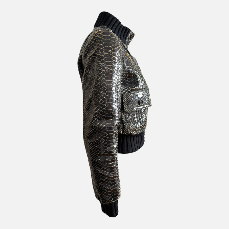 Gucci S/S 2009 Black Python Snakeskin Cropped Bomber Jacket