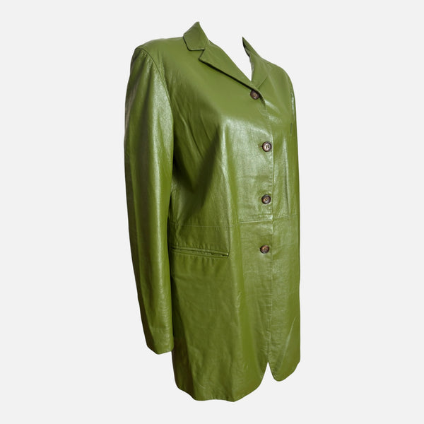 Jil Sander 2000s Olive Green Leather Single-Breasted Coat