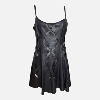 Gianni Versace S/S 1994 Black Leather Cutout-Floral Mini Dress