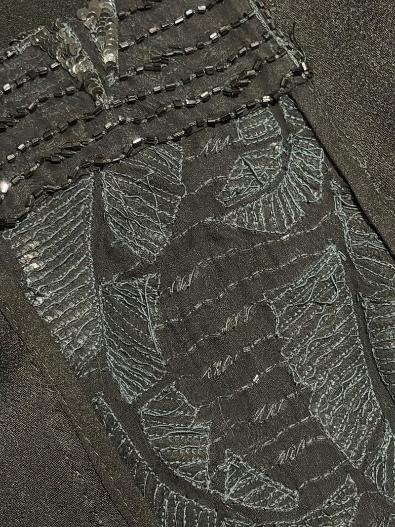 Black beaded evening top by Valentino Boutique, interior silk lining and label