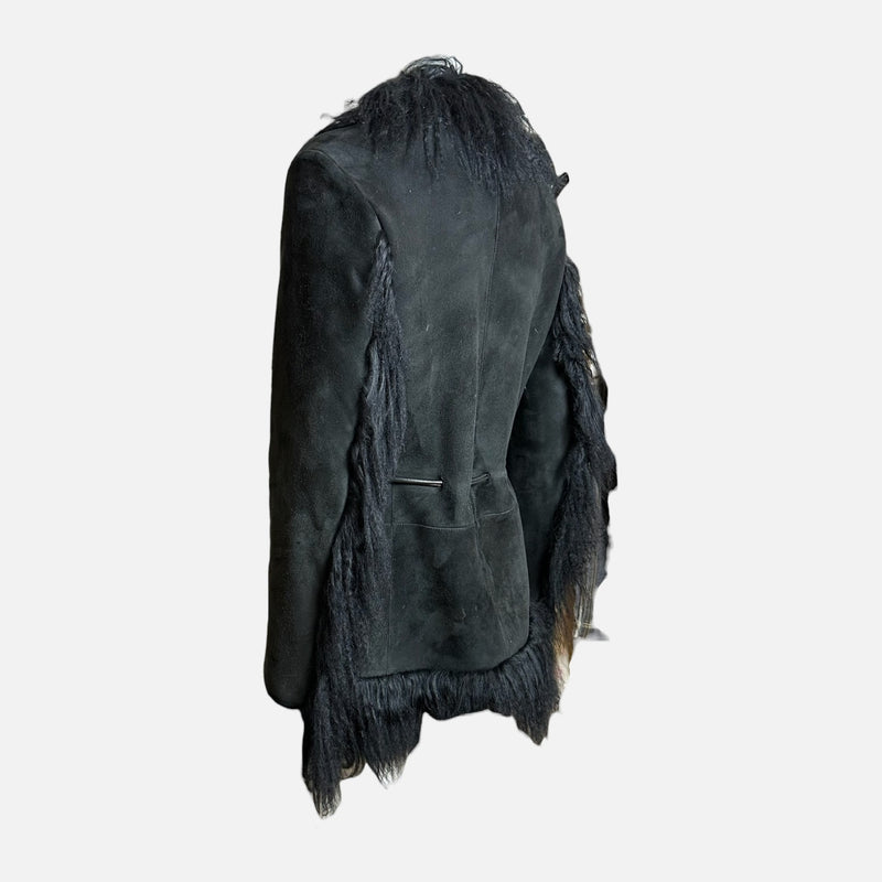 Gucci by Tom Ford F/W 1999 Black Suede Mongolian Fur-Trimmed Shearling Jacket