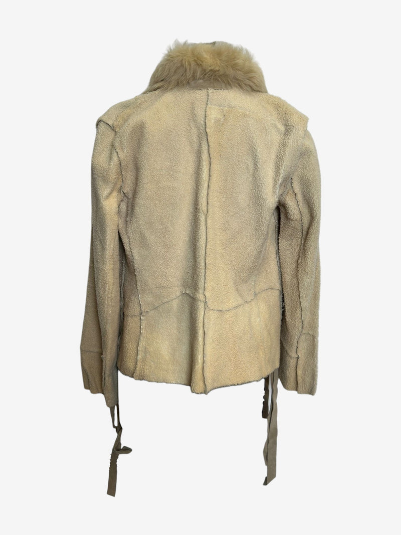 Cream shearling wrap jacket by Dolce & Gabbana, reverse side showing suede leather finish