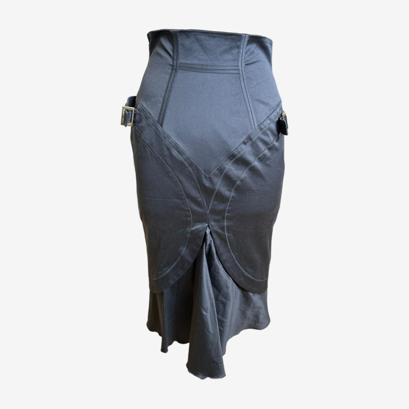 Charcoal grey stretch cotton pencil skirt by Gucci Tom Ford, architectural curved seaming
