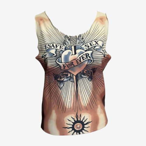 Jean Paul Gaultier S/S 1996 Safe Sex Forever Printed Mesh Top