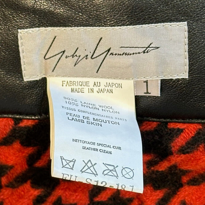 Yohji Yamamoto F/W 2003 Red And Black Houndstooth Fringed Wrap Skirt With Lambskin Waistband