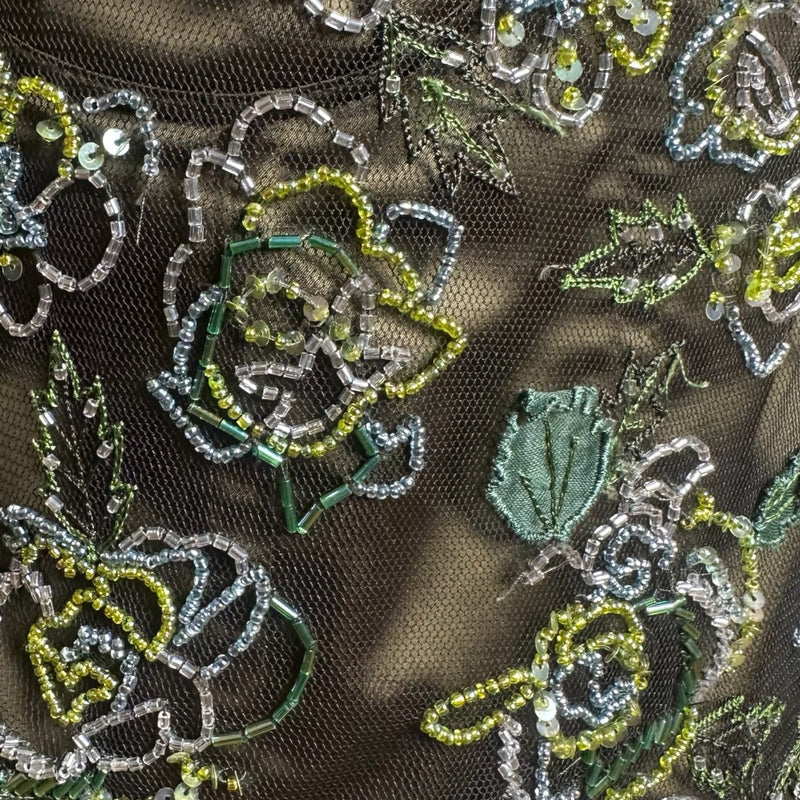 La Perla 1990s Olive Green Beaded Floral-Embellished Corset Top