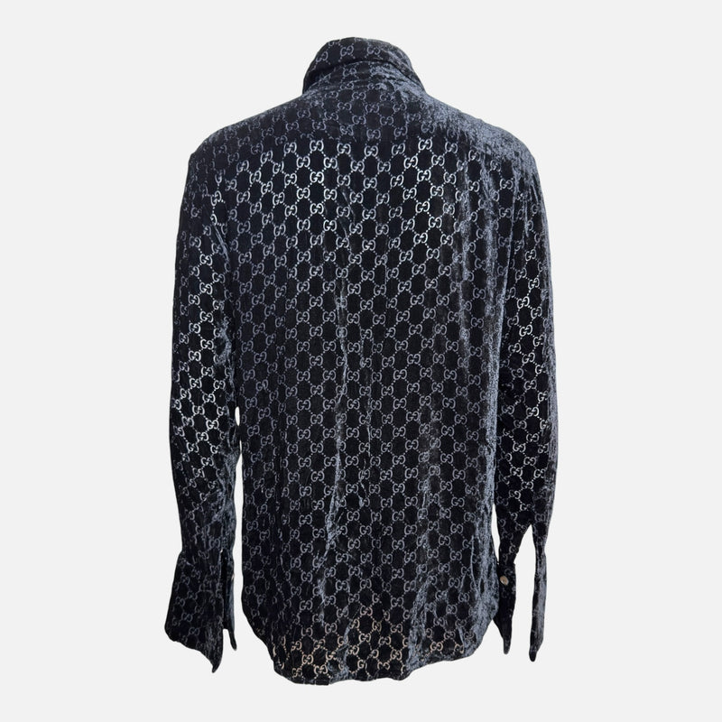 Gucci by Tom Ford F/W 1997 Black GG Velvet Monogram Shirt