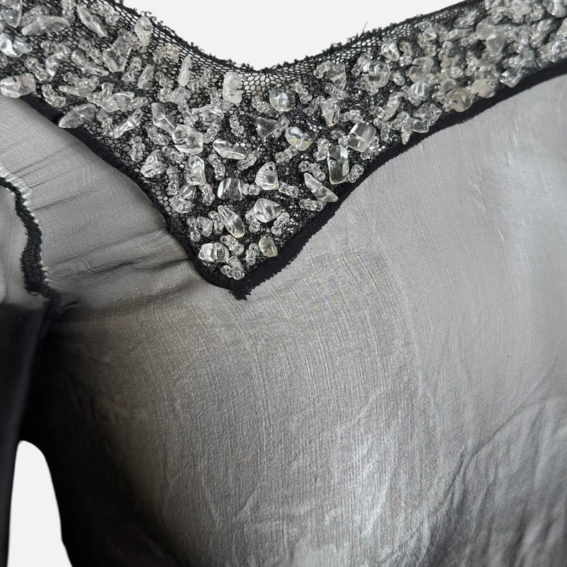 Alberta Ferretti 1990s Black Sheer Crystal-Chip Embellished Maxi Dress