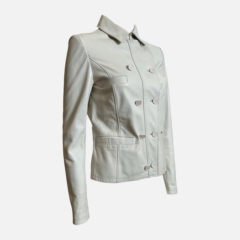 Blumarine 2000s White Leather Double-Breasted Jacket
