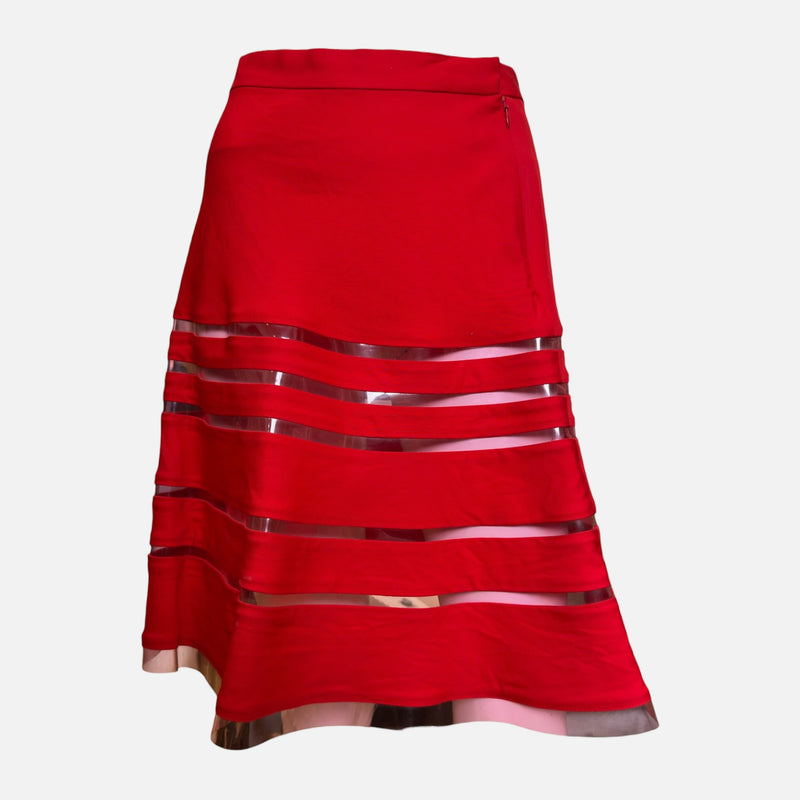Junya Watanabe F/W 2001 Red Sheer-Stripe Flared Midi Skirt