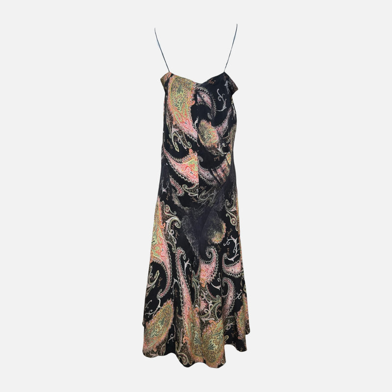 Roberto Cavalli F/W 2002 Black Paisley-Print Bias-Cut Slip Maxi Dress