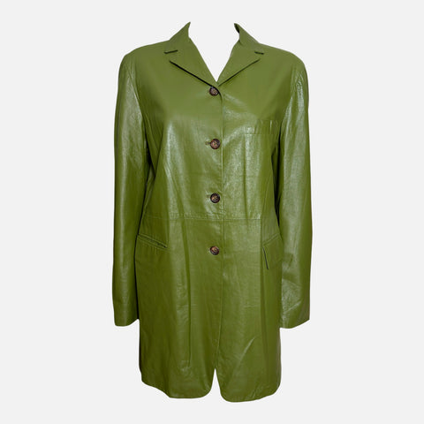 Jil Sander 2000s Olive Green Leather Single-Breasted Coat