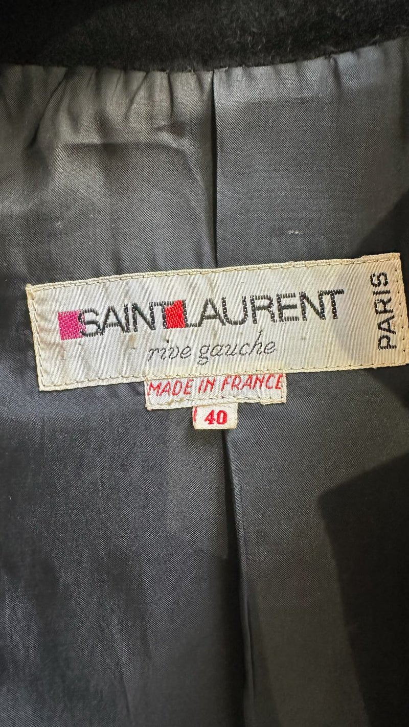 Saint Laurent Rive Gauche F/W 1969 Black Frog-Fastened Fur-Trimmed Wool Coat