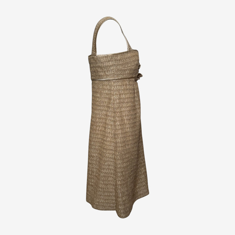 Valentino S/S 2008 Gold Lurex Tweed Square-Neck Bow-Embellished Mini Dress
