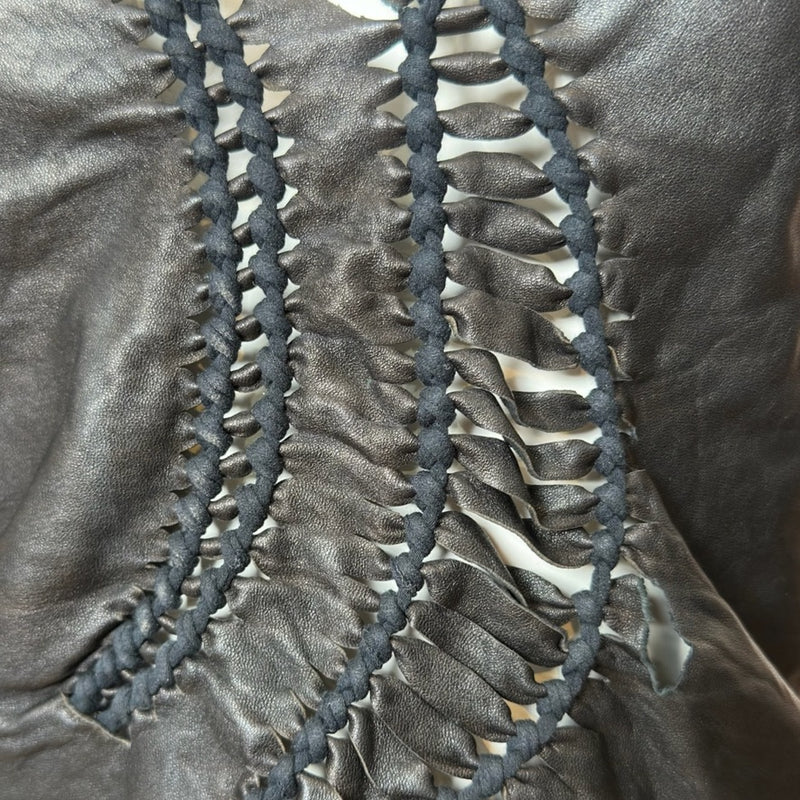 Jean Paul Gaultier S/S 2001 Black Leather Braided-Front Tank Top