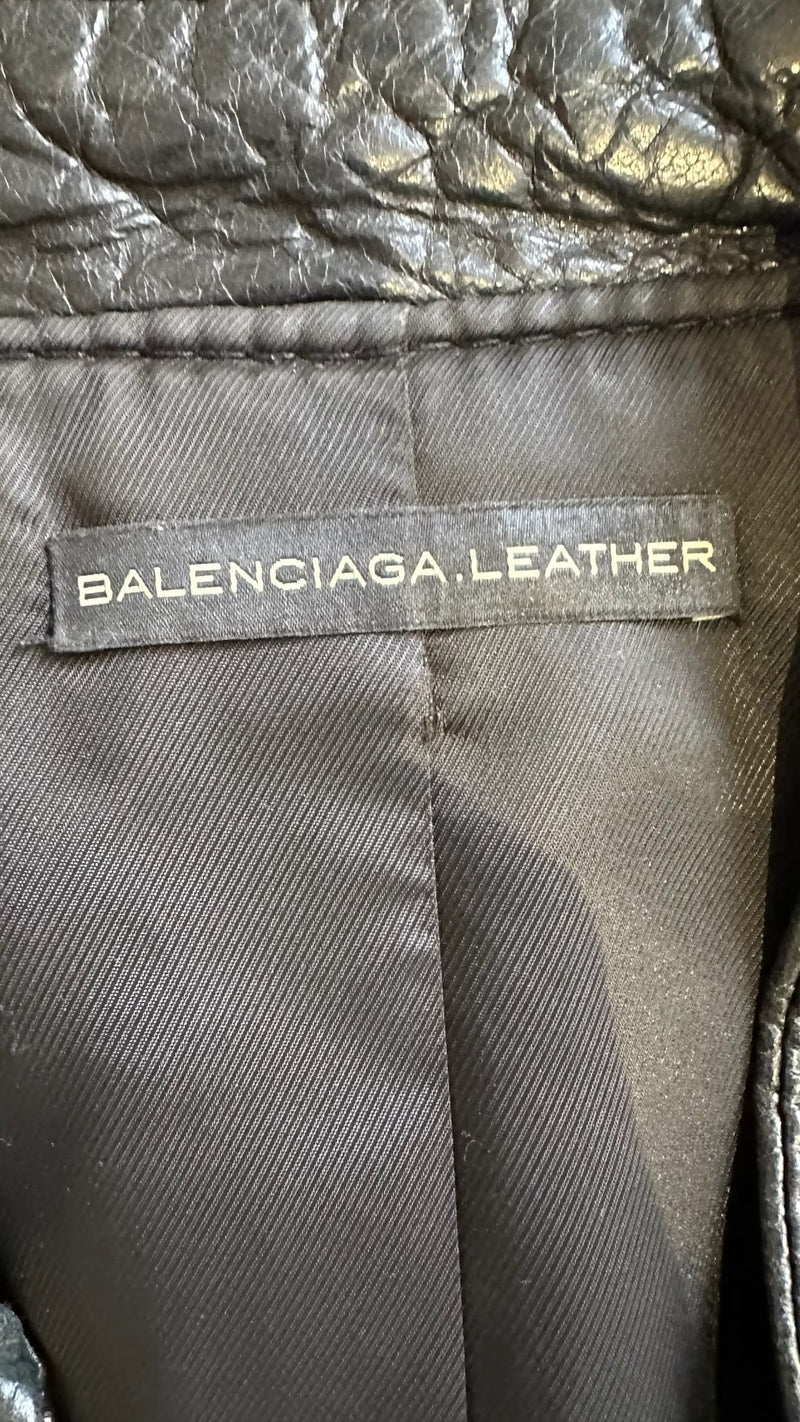 Balenciaga by Nicolas Ghesquière F/W 2006 Black Leather Quilted-Collar Bomber Jacket