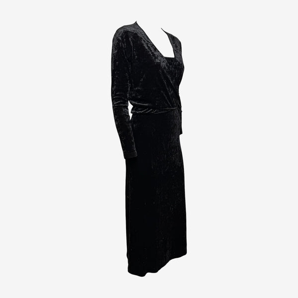Yohji Yamamoto 1980s Black Crushed Velvet Wrap Two-Piece Dress