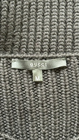 Gucci by Tom Ford F/W 2003 Black Ribbed-Knit One-Shoulder Bell-Sleeve Sweater With Leather Buckle