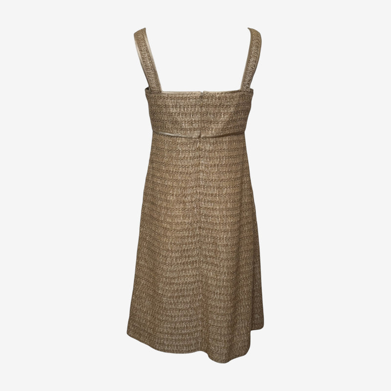 Valentino S/S 2008 Gold Lurex Tweed Square-Neck Bow-Embellished Mini Dress