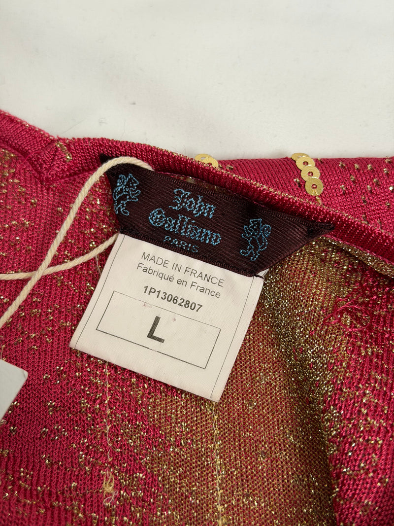 John Galliano Spring 2001 fuchsia gown detail showing gold metallic enhancement