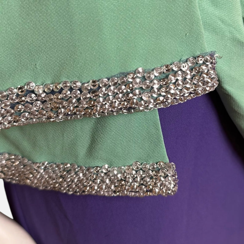 Valentino S/S 2008 Purple And Mint Colour-Block Rhinestone-Trimmed Draped Mini Dress