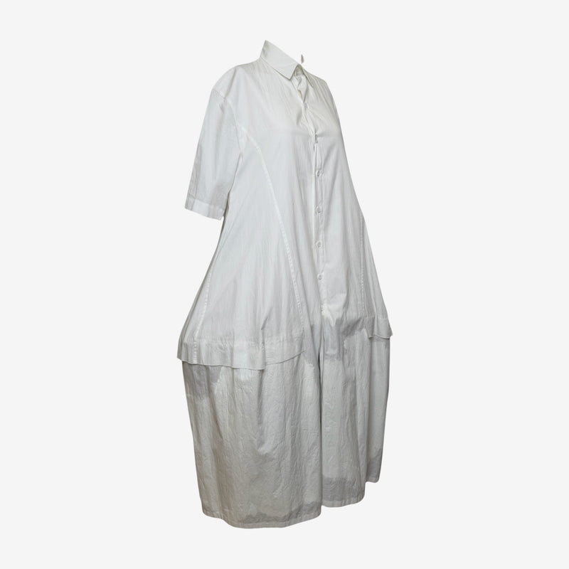 Yohji Yamamoto S/S 2020 White Balloon-Hem Embellished Shirt Dress