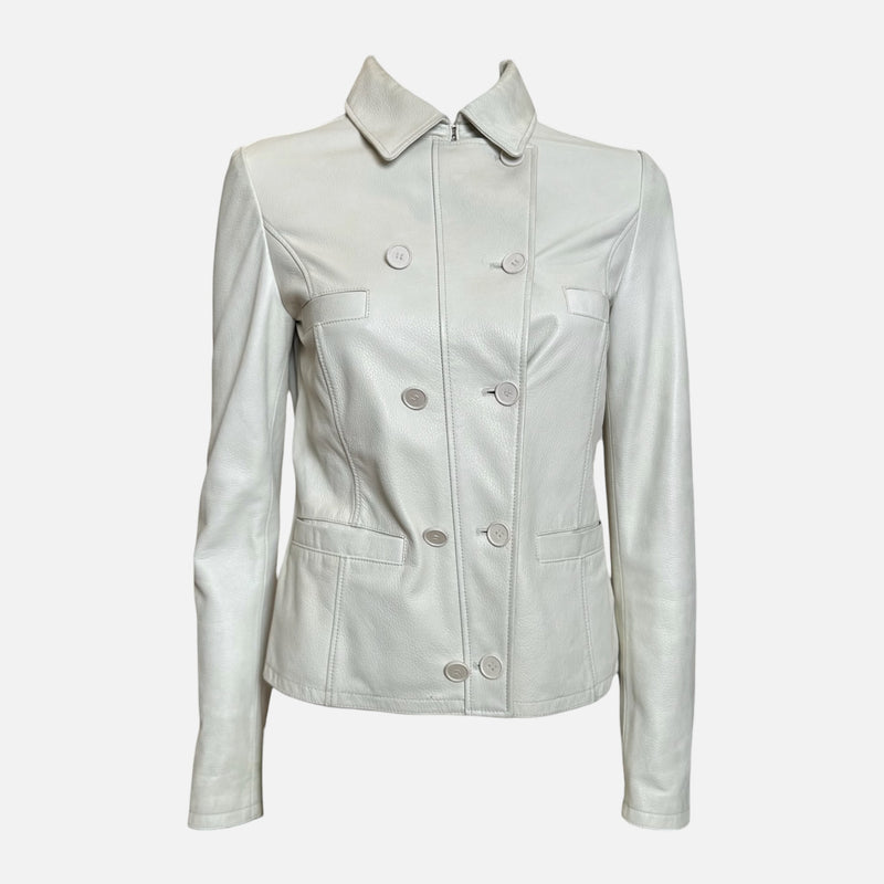 Blumarine 2000s White Leather Double-Breasted Jacket