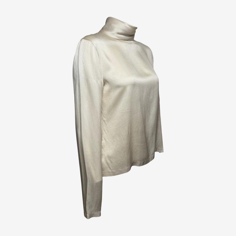 Yves Saint Laurent by Tom Ford Silk High Necked Top 2000s Satin Turtleneck Blouse
