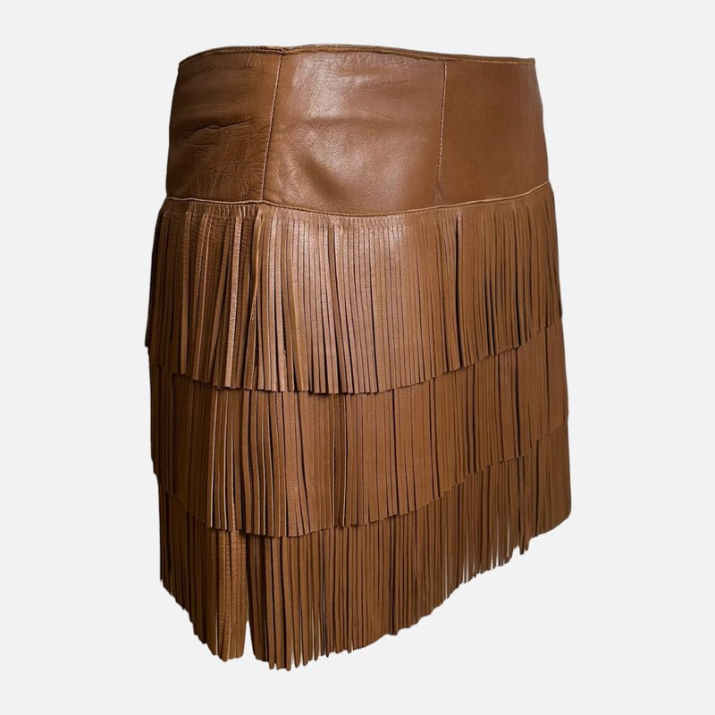 Prada S/S 2007 Tan Leather Tiered Fringe Mini Skirt