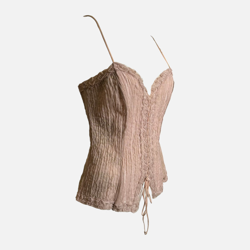 La Perla Blush Pink Metallic Floral Lace Corset Top