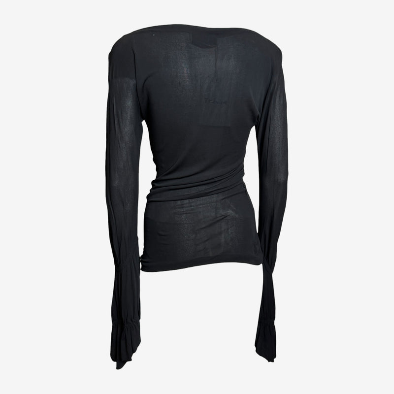 Tom Ford era Yves Saint Laurent black jersey top, boat neckline close-up