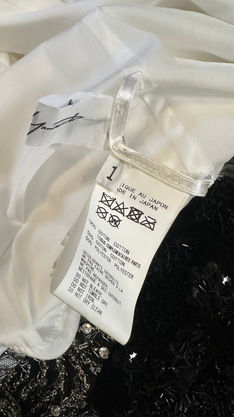 Yohji Yamamoto S/S 2020 White Balloon-Hem Embellished Shirt Dress