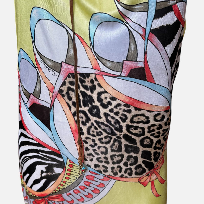 Roberto Cavalli S/S 2004 Yellow Animal-Print Halterneck Open-Back Maxi Dress