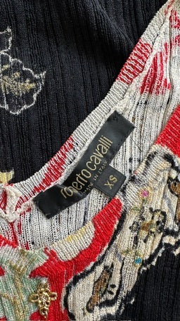 Roberto Cavalli S/S 2003 Black And Red Chinoiserie Pleated Silk Tank Top