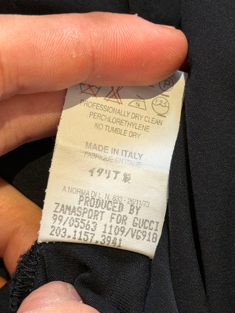 Black stretch jersey keyhole top, detail of sleeve and neckline construction