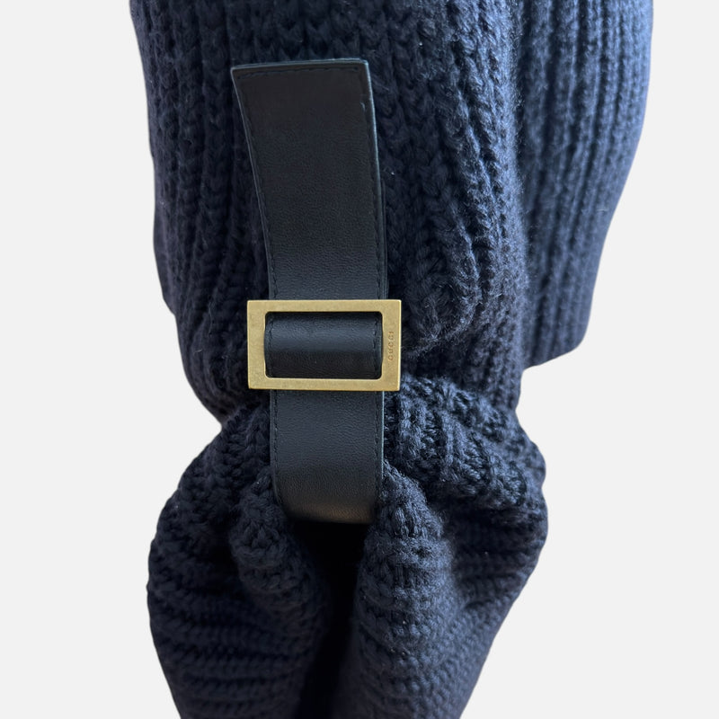 Gucci by Tom Ford F/W 2003 Black Ribbed-Knit One-Shoulder Bell-Sleeve Sweater With Leather Buckle