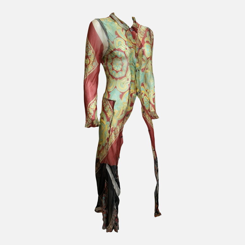 Comme Des Garcons F/W 1993 Comme Des Garçons Multicolour Paisley-Print Sheer Panelled Maxi Coat
