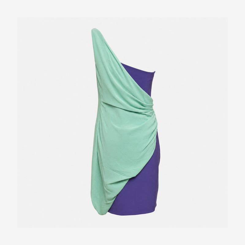 Valentino S/S 2008 Purple And Mint Colour-Block Rhinestone-Trimmed Draped Mini Dress