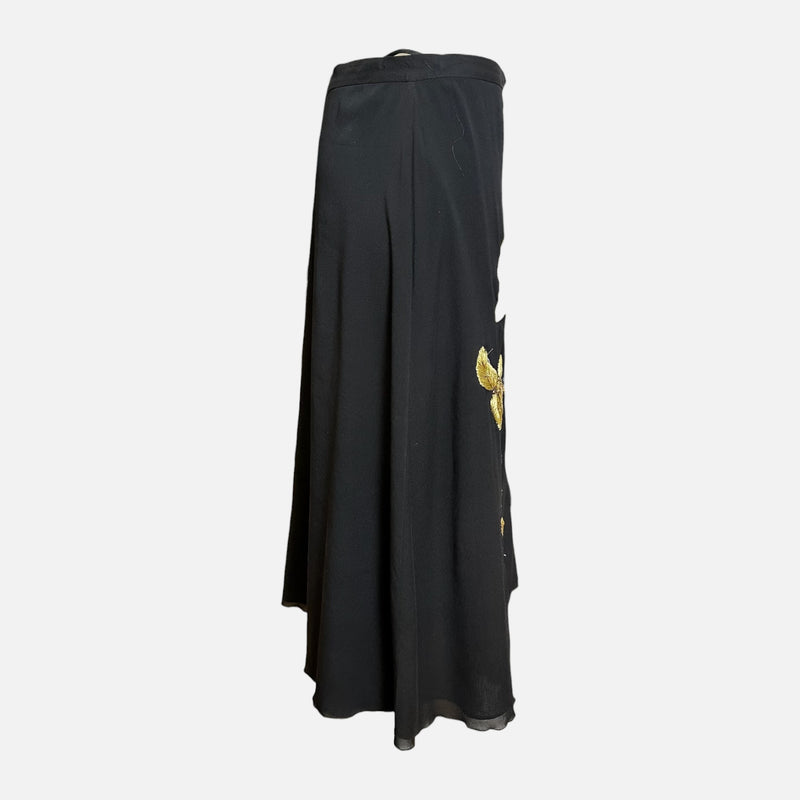 Dolce & Gabbana S/S 1999 Black Gold Botanical Embroidered Midi Skirt