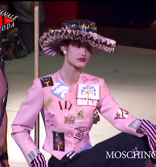 Moschino Couture Fall 1988 Patch Jacket and Question Mark Skirt Ensemble