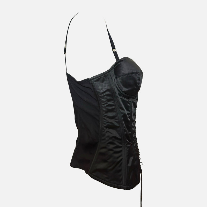 Dolce & Gabbana S/S 1995 Black Satin Lace-Up Boned Corset