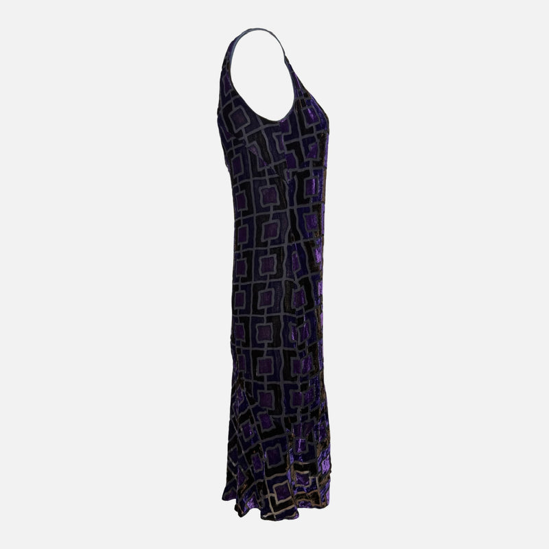 Blumarine F/W 2003 Purple Devoré Velvet Geometric Midi Dress