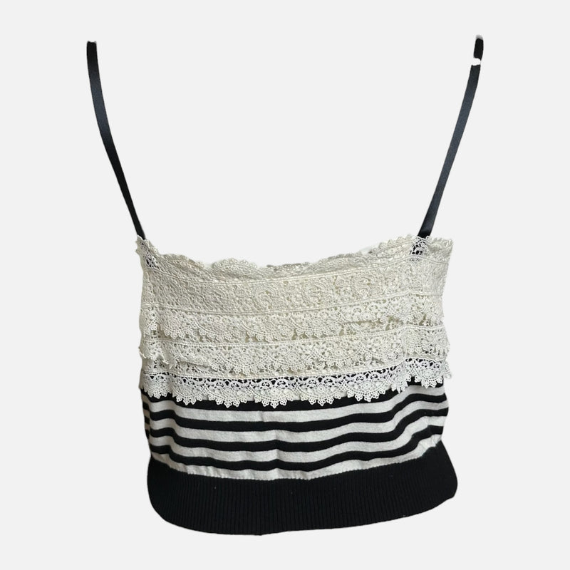 Chanel S/S 2005 Ivory Lace And Black Striped Knit Camisole Top