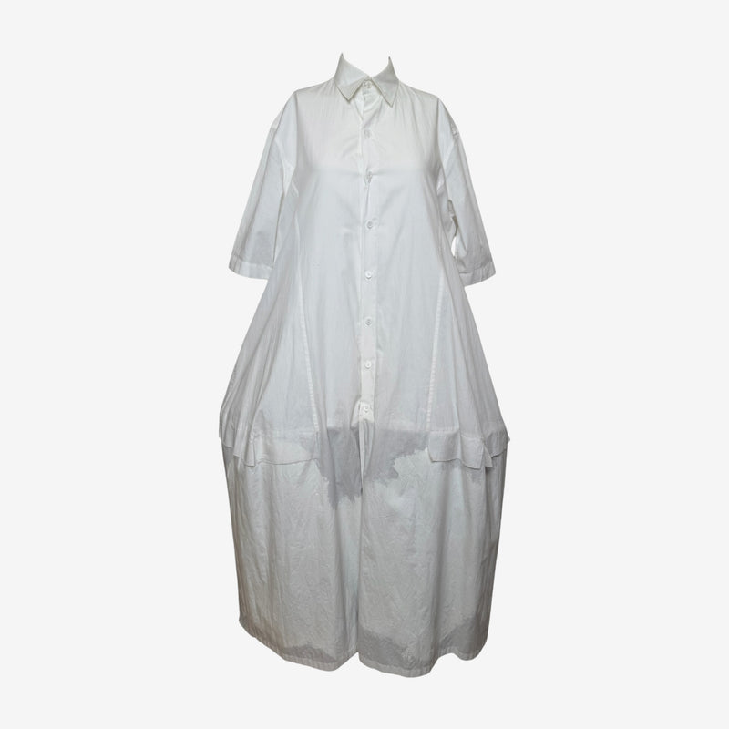Yohji Yamamoto S/S 2020 White Balloon-Hem Embellished Shirt Dress