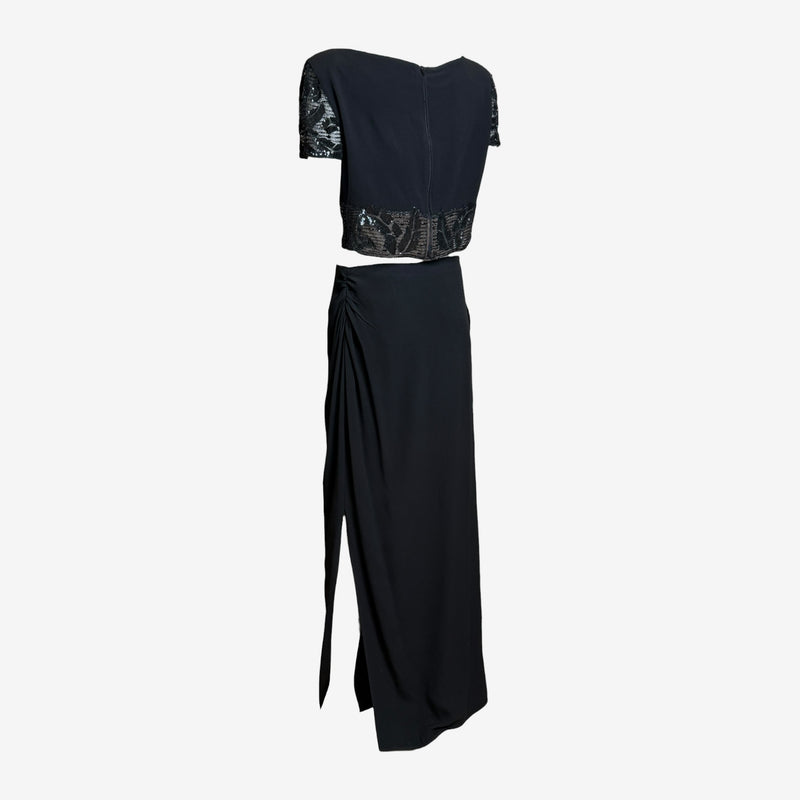 Black beaded floor-length skirt by Valentino Boutique, side draping detail