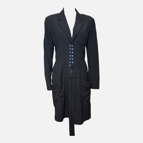 Alaïa F/W 1988 Black Double-Breasted Tailored Midi Dress