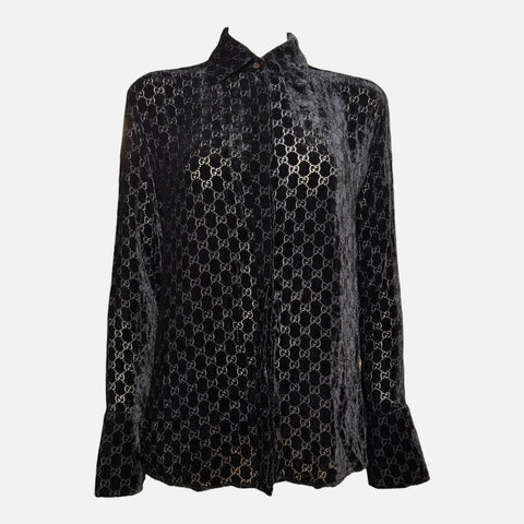 Gucci by Tom Ford F/W 1997 Black GG Velvet Monogram Shirt